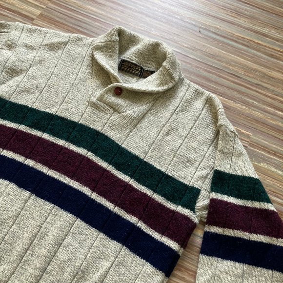 Eddie Bauer Wool Pullover Knit Sweater Shawl Collar Stripe Vintage Made in USA - Picture 2 of 7